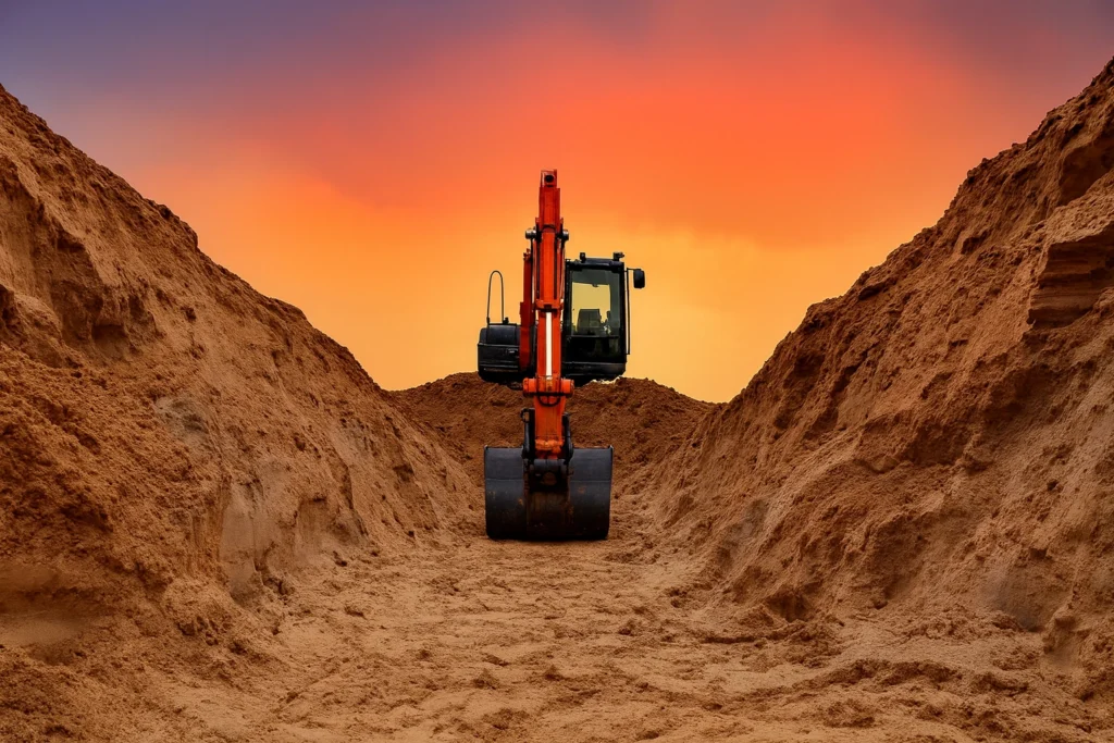 excavator sunset